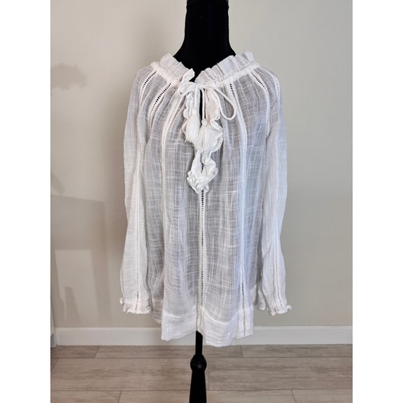 Sundance Artists Dream Top Sheer Relaxed Fit Ruffle Tassel Beachy‎ Flowy Size XS - Picture 2 of 7